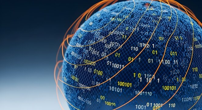 Digital Globe Network, Global Data Flow, Binary Code World, Futuristic Technology Concept