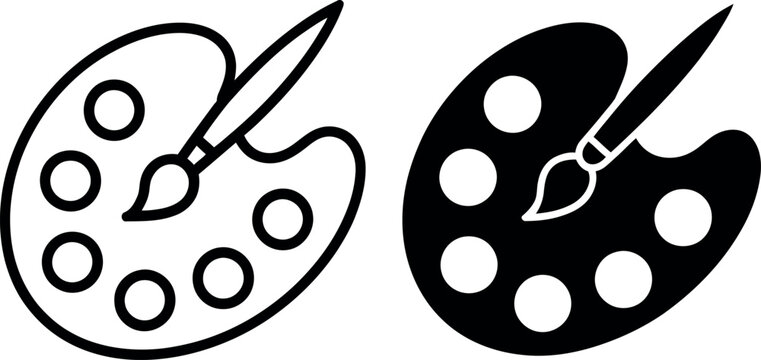 Simple black and white paint palette with brush icon