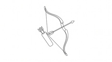 Obraz premium Continuous one line drawing of a bow with arrow and quiver, minimalist archery illustration.
