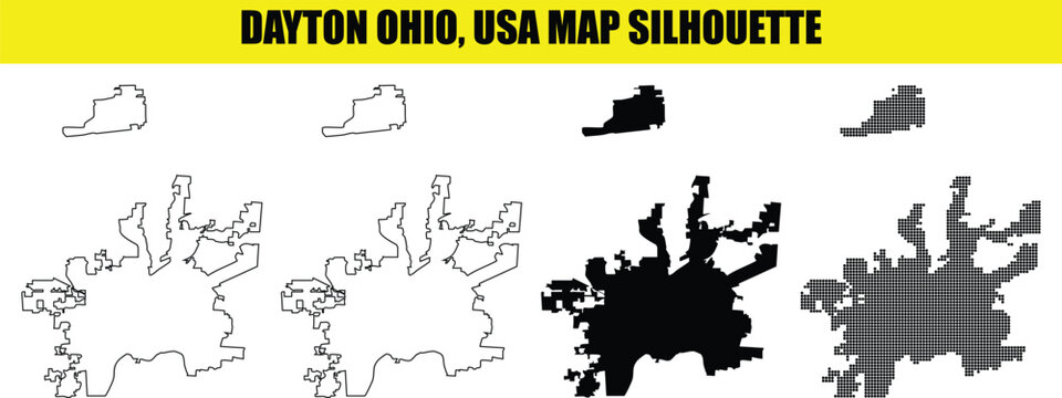 Dayton ohio usa map silhouette outline shape filled and dotted representations vector.