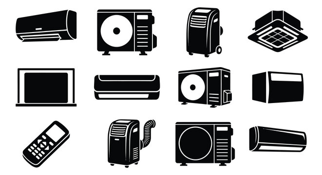 Silhouette of various air conditioning units and related devices