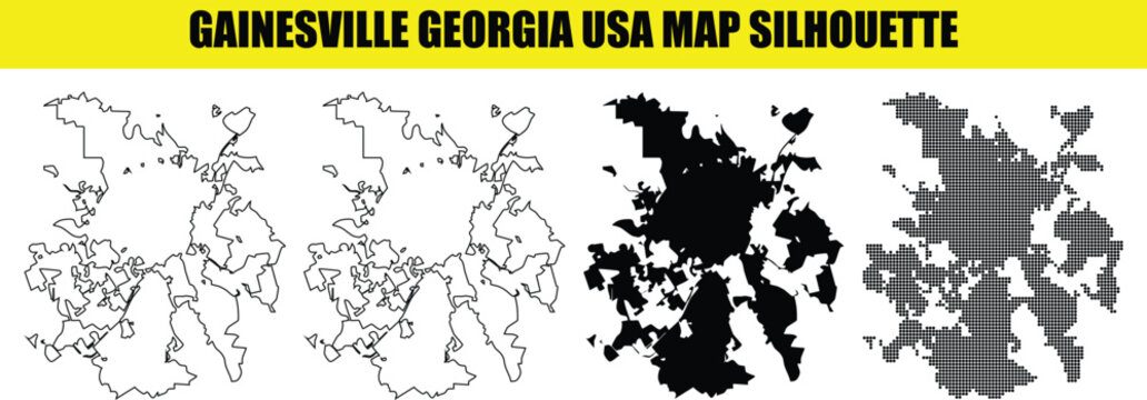 Gainesville georgia usa map silhouette vector illustration representing city boundary shape for urban design projects.