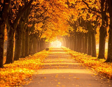 Golden leaf-lined sunlit path