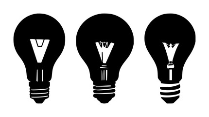 Fototapeta premium Lightbulb set with solid black silhouette on white background featuring icon, illustration, graphic with black and white and minimalist