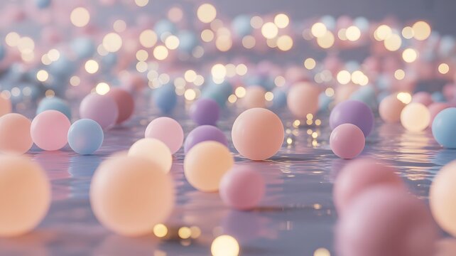 spheres floating on water with bokeh lights pastel colorful balls globe sphere