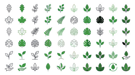 Fototapeta premium Green Leaf Icons Set: Nature, Ecology, Growth and Sustainability Symbols