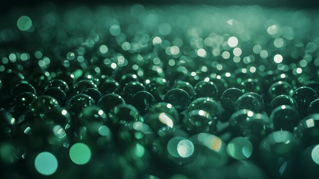 green glass beads in macro photo photography shiny reflective spheres closeup details