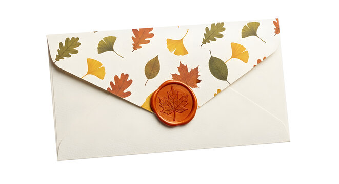 Elegant envelope sealed with a wax stamp featuring a maple leaf design