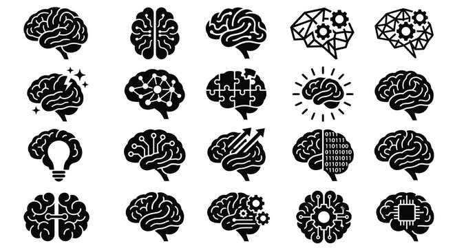 Brain icon set neural networks intelligence technology and cognitive science graphics