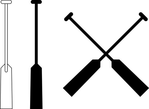 Boat oars icons set. Types of oars. Oars Bundle Silhouette. Vector rowing, plastic, Wooden Boat Oars vector illustrations.