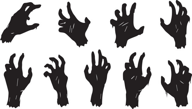 Scary Zombie Hand Silhouettes Set for Halloween Horror Design