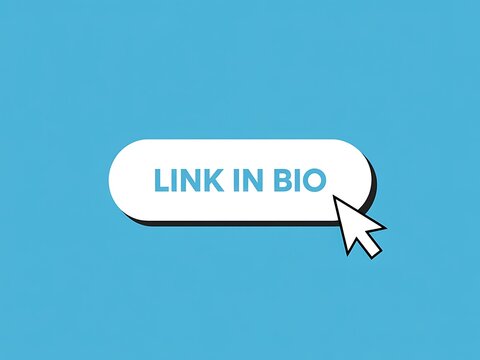 White speech bubble button with link in bio text and click cursor