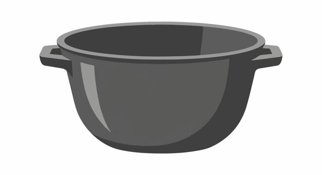 A simple, two-dimensional illustration of a dark gray cooking pot with handles