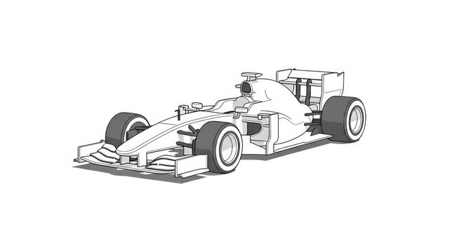 Perspective technical drawing of a formula racing car