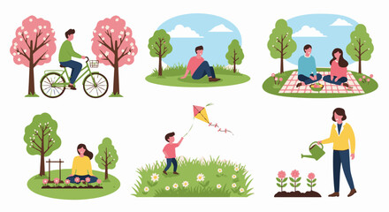 Obraz premium People enjoying outdoor activities in a park during springtime