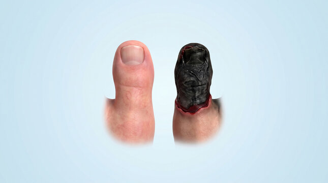 Dry Gangrene and Tissue Necrosis of Human Toe Medical Anatomy Illustration