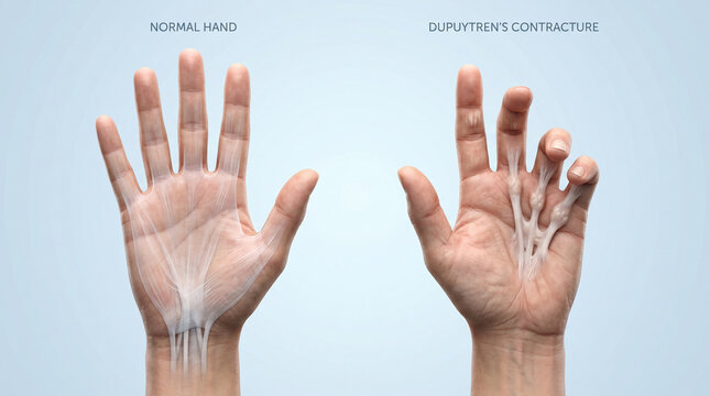 Dupuytren Contracture Medical Illustration of Hand Fascia and Bent Fingers