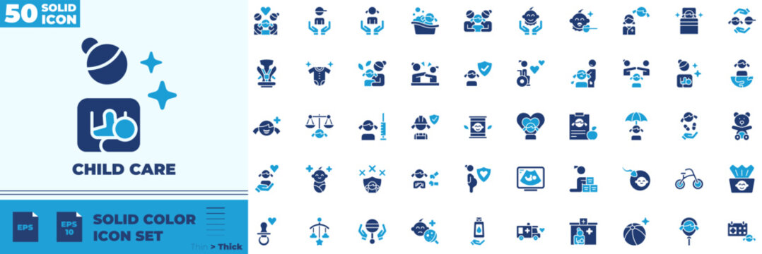 Child Care Solid Color Editable Icons set