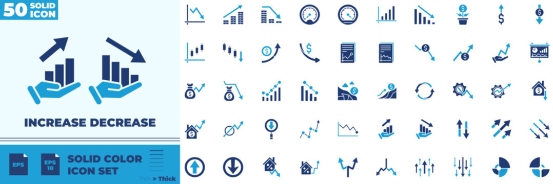Increase Decrease Solid Color Editable Icons set