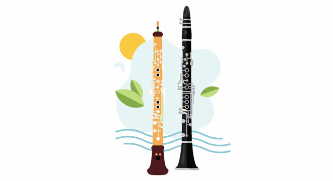 Stylized oboe and clarinet with decorative elements