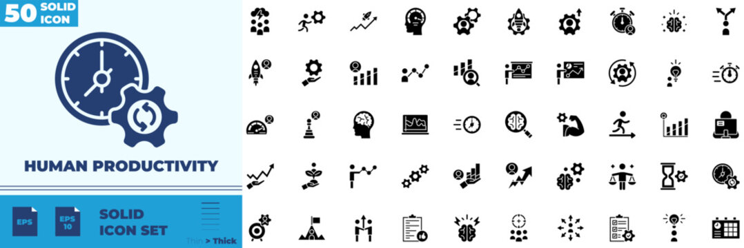 Human Productivity Solid Editable Icons set