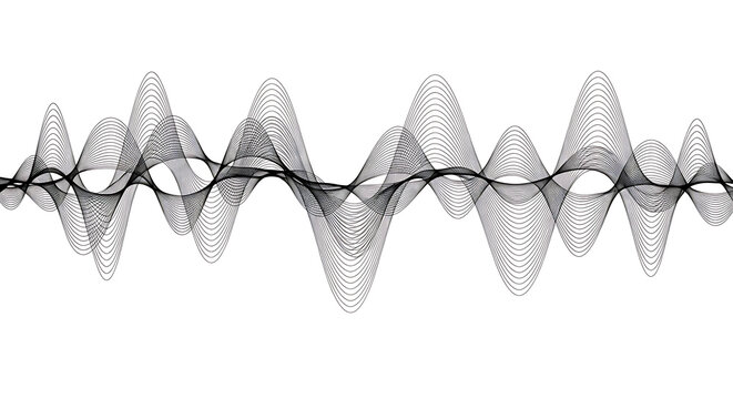 Black and white abstract sound wave frequency waveform with frequency waveform abstract vibration technology visualization electronic analysis soundwave oscillation communication recording