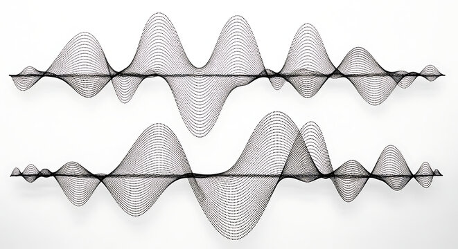 Two parallel abstract digital sound waveform frequency lines with waveform frequency technology visualization abstract vibration analysis electronic oscillation recording acoustic parallel