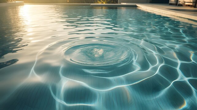 swimming pool water ripples at sunset evening light reflection outdoor scene vacation