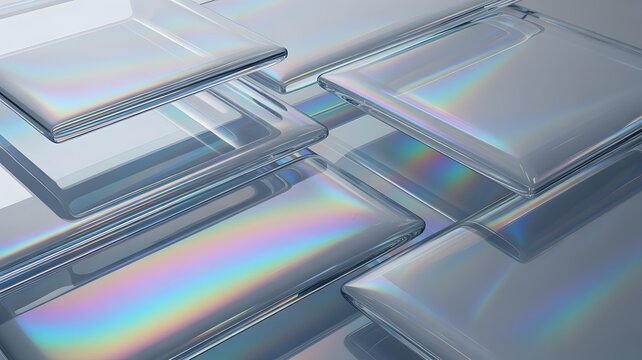 stacked glass rectangles with iridescent reflections transparent layers geometric shapes crystal prism