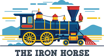 Vintage retro steam train locomotive vector illustration with traditional iron horse design typography on white background © Neural Nexus