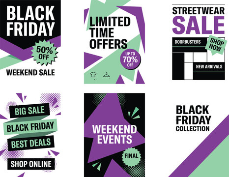 Black Friday and Weekend Sale Promotions with Geometric Shapes and Bold Typography