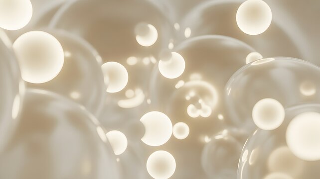 spherical bubbles in creamy liquid globules pearlescent soft shiny abstract minimalist rendering