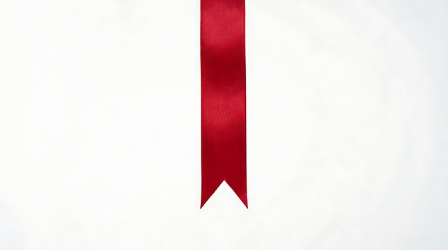 Elegant Vertical Red Satin Ribbon with Dovetail Cut on White Background for Gift Packaging Holiday Decoration and Award Design