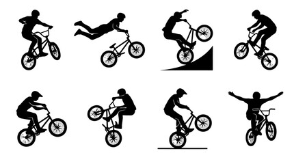 Obraz premium Silhouette illustrations of cyclists performing tricks.