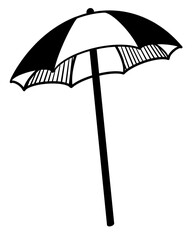Obraz premium Summer Striped Parasol Vector for Summer Holiday Coasl Beach Vacations and Holidays, Hand Drawn Striped Umbrella Icon for Seaside Artwork Travel Website