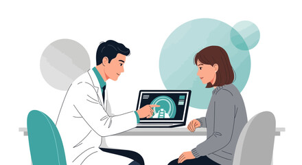 Fototapeta premium Medical Consultation: Doctor Explaining an MRI Scan to a Patient in a Modern Illustration
