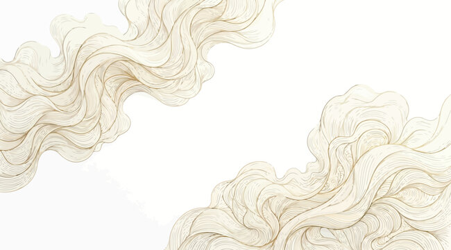 Abstract golden wavy lines and elegant cloud patterns frame luxury oriental style background with gold flowing curves