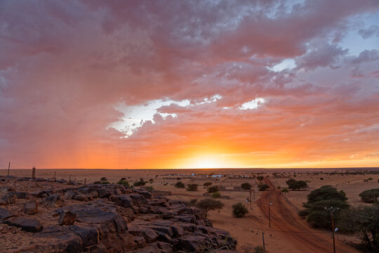 Sunset on the hill of Ouadane in Mauritania