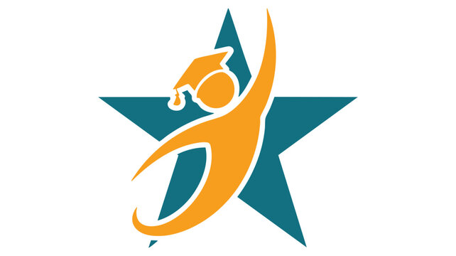 Rocket Ship Star Badge with Orange Flame, Teal Body, and White Outline Vector Emblem for Space Branding