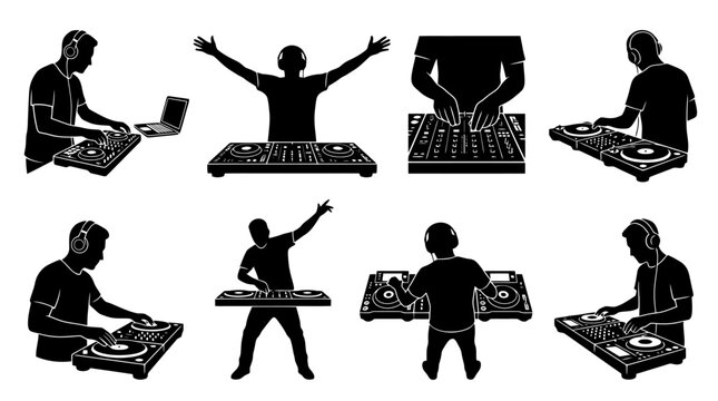 Silhouette illustrations of DJs at work.