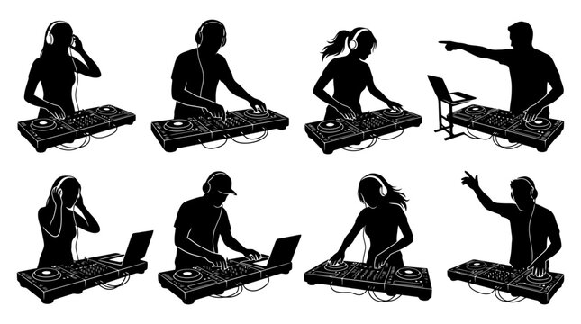 Silhouette of DJs performing at a party.