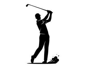Fototapeta premium Professional golf player silhouette swinging club on white background.