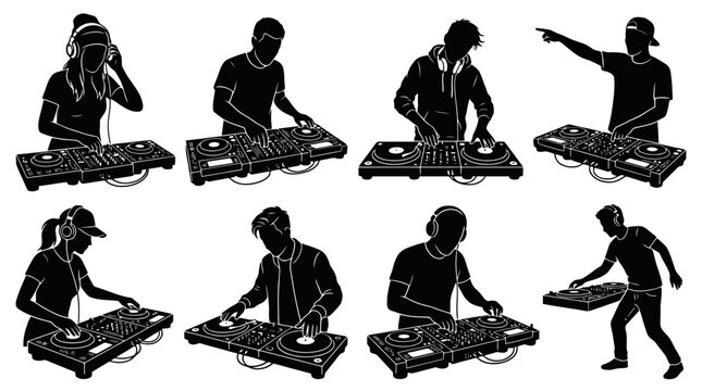 Silhouette of DJs performing at a party.