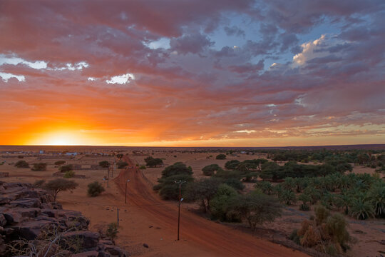 Sunset on the hill of Ouadane in Mauritania