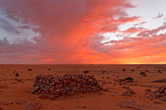 Sunset on the hill of Ouadane in Mauritania