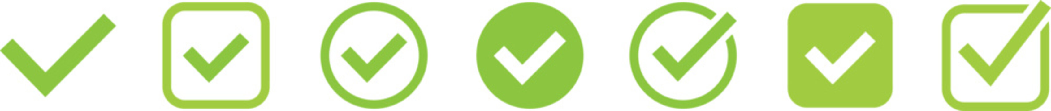 Green check mark in circle and square. Tick symbol in green color, vector art illustration.