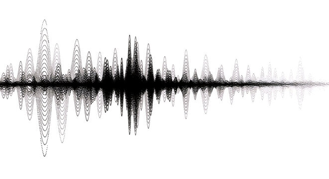Abstract audio equalizer visual pattern showing complex sound frequency spikes and dips with frequency equalizer waveform visualization vibration technology acoustic electronic spectrum