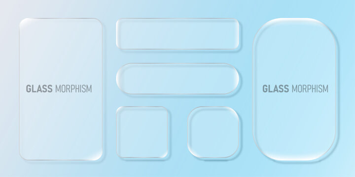 3D Liquid glass morphism smartphone interface isolated. UI UX light frame rounded square and circle elements with a glow stroke. Collection design widget for smartphone and website.