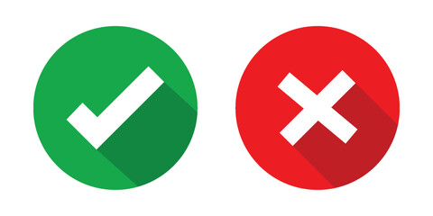 checkmark and x or confirm and deny circle icon button flat for apps and websites symbol, icon checkmark choice, checkbox button for choose, circle answer box for checklist, approval check sign button © taufiq