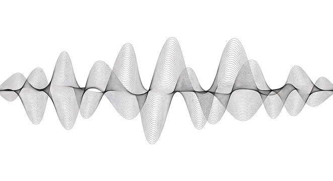 Complex digital audio sound wave formed by tiny particles with frequency waveform vibration visualization abstract technology particles electronic communication analysis graphics